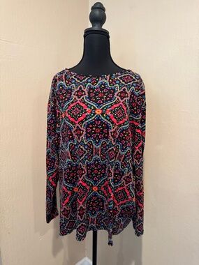Croft & Barrow Long Sleeve Top with Vibrant Multicolor Geometric Print
